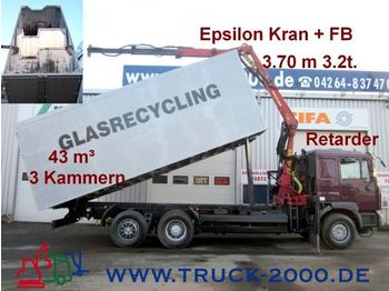 Camión volquete MAN 26.414 Glas Recycling+Kran+3 Kammer Kipper+46m³: foto 1