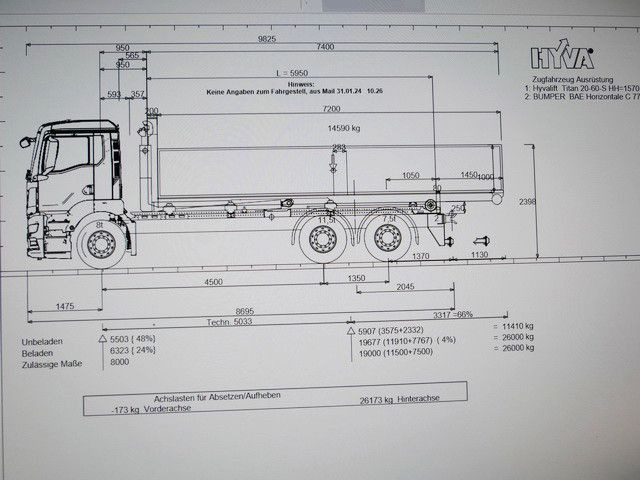 Camión multibasculante MAN 26.480 GS BL 6x2, Hyva Titan 20960-S, Klima