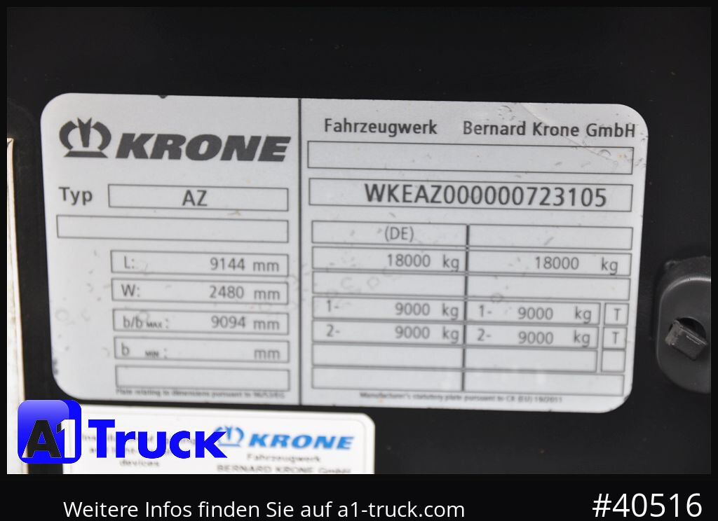 Camión KRONE Standard BDF,  SAF Achse, Scheibenbremse