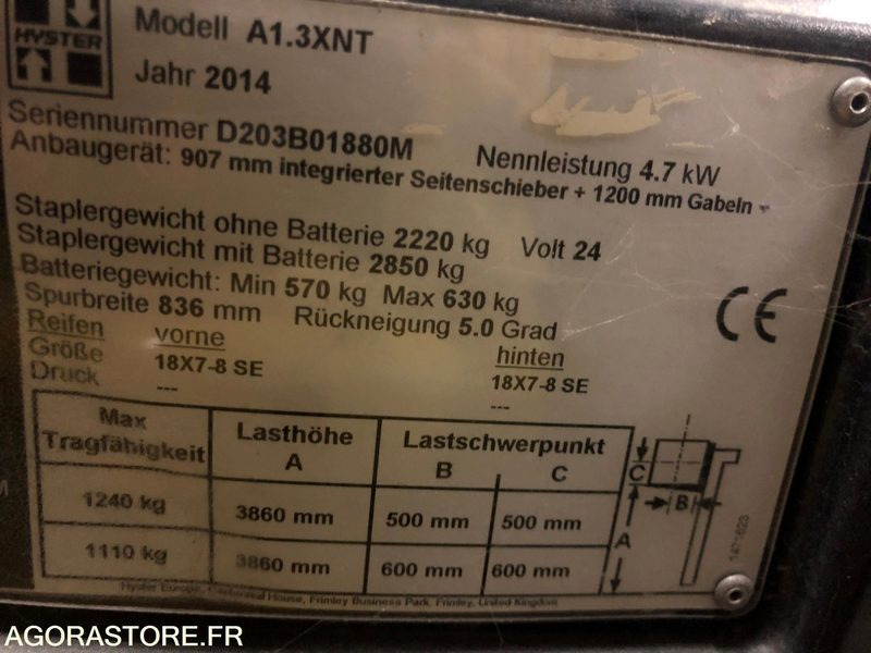 Carretilla elevadora eléctrica Chariot frontal 3 roues 2014 - Hyster A1.3 XNT