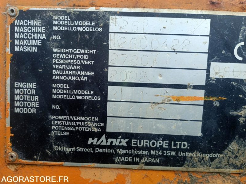 Miniexcavadora Mini Pelle 2t500 Hanix H26P 4550 Heures