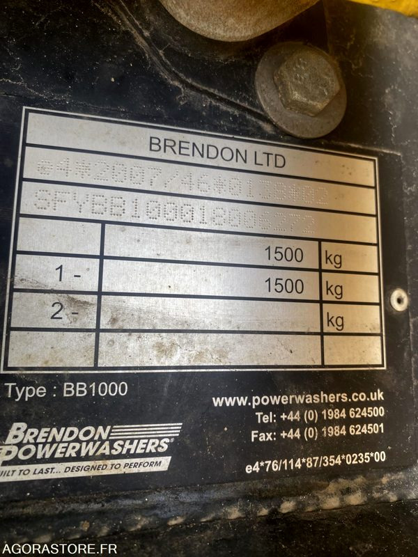 Hidrolimpiadora Nettoyeur haute-pression Diesel sur remorque BRENDON BB1000