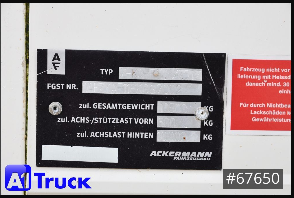 Remolque caja cerrada ACKERMANN 1 Achs Koffer+ Schiebeplane 3100mm innen
