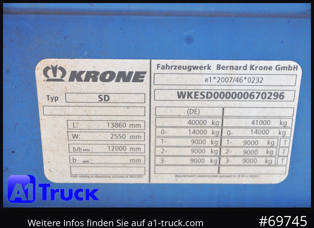 Semirremolque lona KRONE SD Tautliner, Code XL, BPW, der Rahmen ist gut.