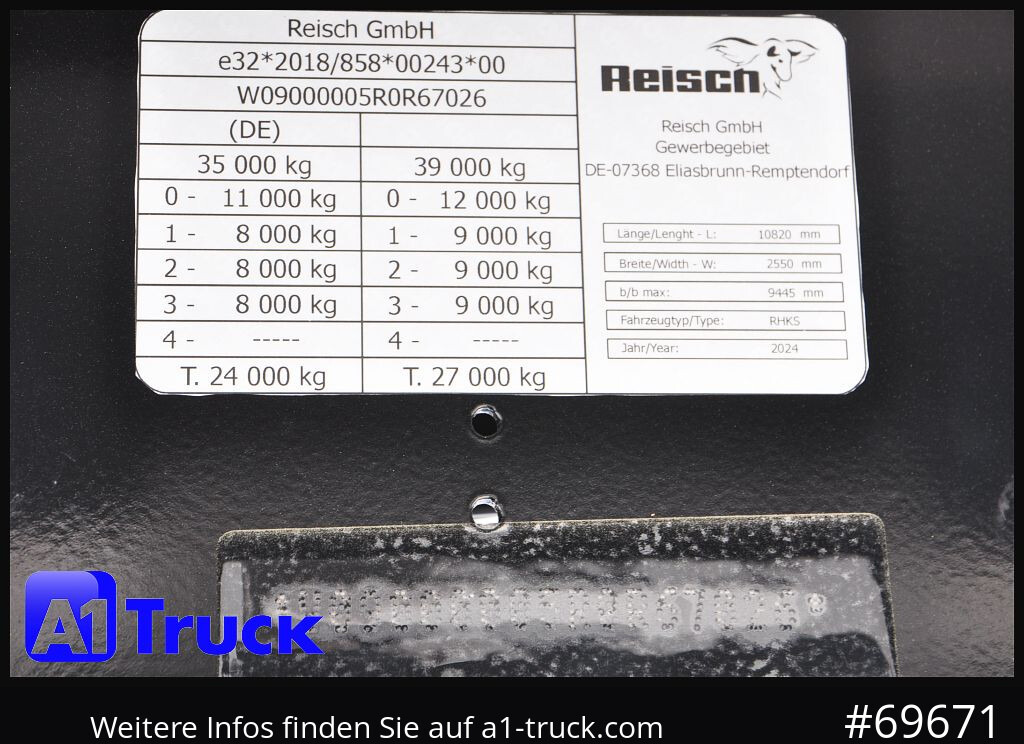 Semirremolque volquete REISCH RHKS, Alu-Kippmulde 52m³, Kombitüren, Alufelgen, Liftachse,