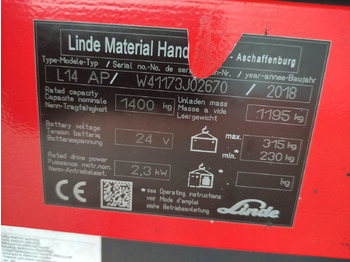 Apilador Linde L14 APi: foto 5