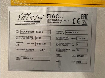 Compresor de aire nuevo Fiac NewSilver 5.5 / 200 Silent 4 kW 450 L / min 10 Bar Elektrische Schroefcompressor met ketel: foto 4