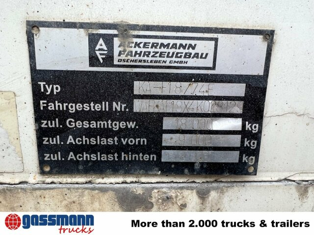 Ackermann Ackermann, Oschersl. KA-F 18/74E mit LBW MBB, - Remolque caja cerrada: foto 5 Ackermann Ackermann, Oschersl. KA-F 18/74E mit LBW MBB, - Remolque caja cerrada: foto 5