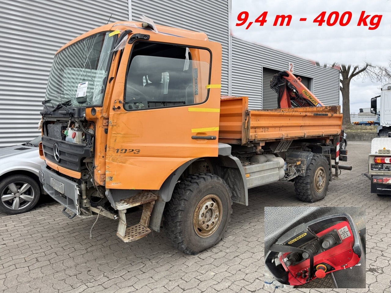 Mercedes-Benz Atego 1023 A 4x4 mit Unfallschaden! Atego 1023 A 4x4, Einzelbereifung, Heckkran Palfinger PK4501-B, Funk, UNFALLSCHADEN! - Camión chasis, Camión grúa: foto 1 Mercedes-Benz Atego 1023 A 4x4 mit Unfallschaden! Atego 1023 A 4x4, Einzelbereifung, Heckkran Palfinger PK4501-B, Funk, UNFALLSCHADEN! - Camión chasis, Camión grúa: foto 1
