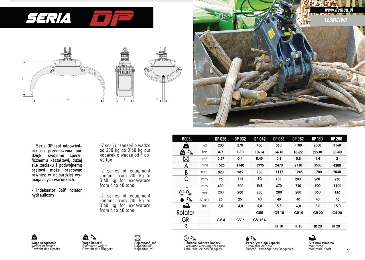 DEMOQ DP200 Log Grab 3160 kg - Pinza de manipulación para Maquinaria de construcción: foto 3 DEMOQ DP200 Log Grab 3160 kg - Pinza de manipulación para Maquinaria de construcción: foto 3