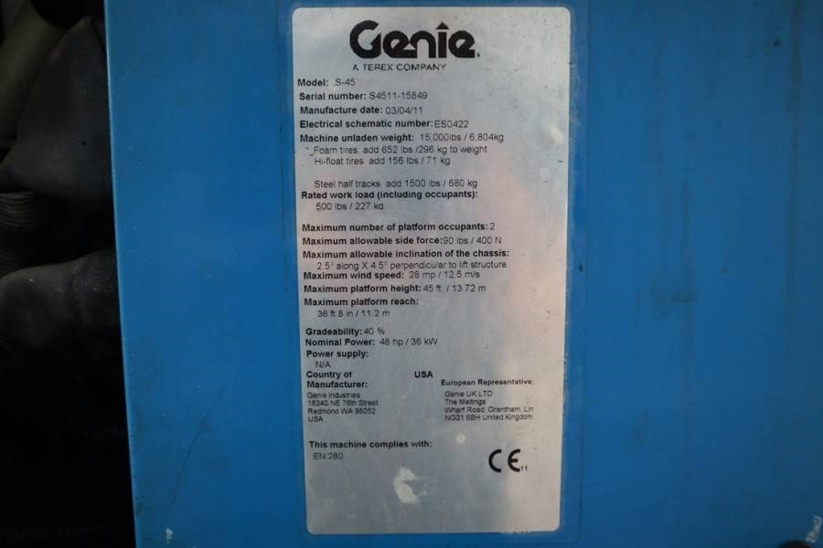 Plataforma telescopica Genie S45 Valid inspection, Diesel, 4x4 Drive, 15.72 m W: foto 6