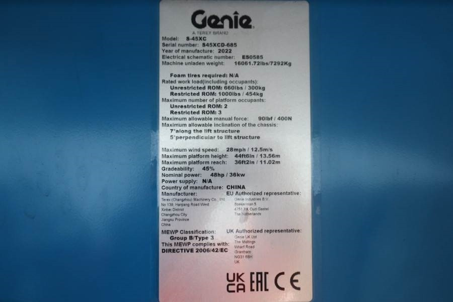 Plataforma telescopica Genie S45XC Valid Inspection, *Guarantee! Diesel, 4x4 Dr: foto 6