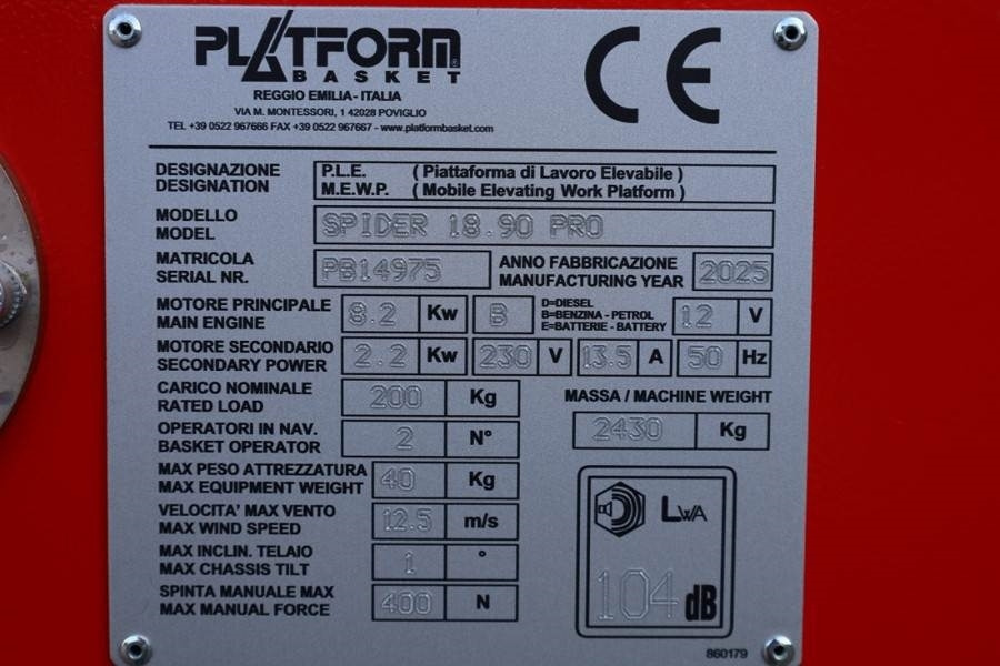 Plataforma articulada PLATFORM BAS Spider 18.90 PRO CE Declaration, Vali: foto 6