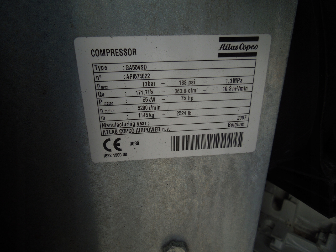 ATLAS COPCO GA55VSD - Compresor de aire: foto 5 ATLAS COPCO GA55VSD - Compresor de aire: foto 5