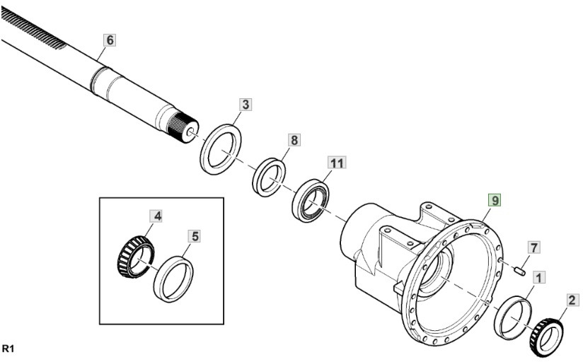 John Deere 6230 6250 - półoś R554953 - Palier para Maquinaria agrícola: foto 1 John Deere 6230 6250 - półoś R554953 - Palier para Maquinaria agrícola: foto 1