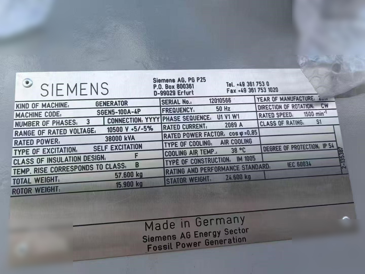 2011 SIEMENS SGEN5-100A - Generador industriale: foto 2 2011 SIEMENS SGEN5-100A - Generador industriale: foto 2