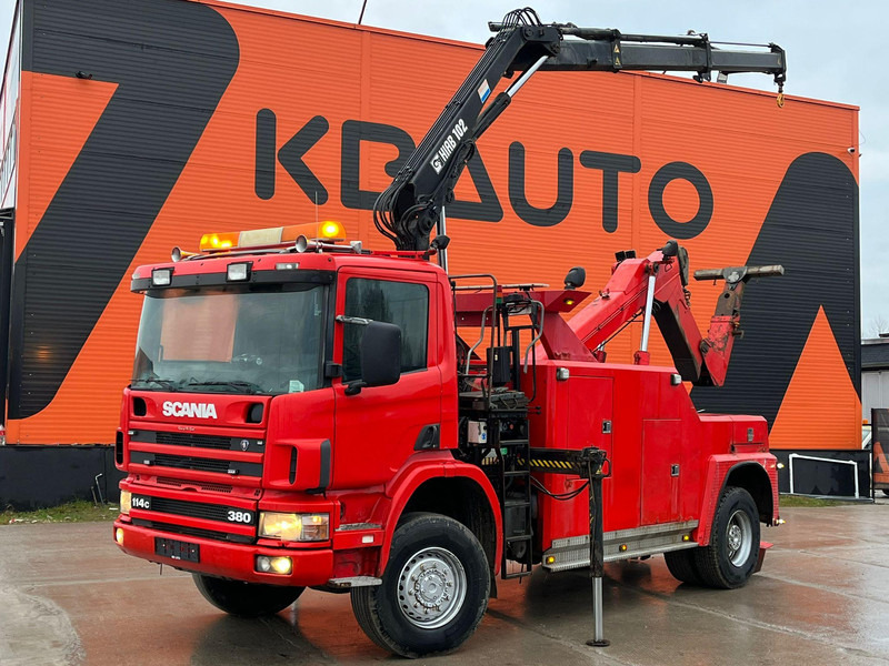 Scania P 114 4x4 BRO WRECKER / 2x WINCH 10 + 30 ton / CRANE Hiab 102-s-2 - Grua de remolque autos: foto 1 Scania P 114 4x4 BRO WRECKER / 2x WINCH 10 + 30 ton / CRANE Hiab 102-s-2 - Grua de remolque autos: foto 1