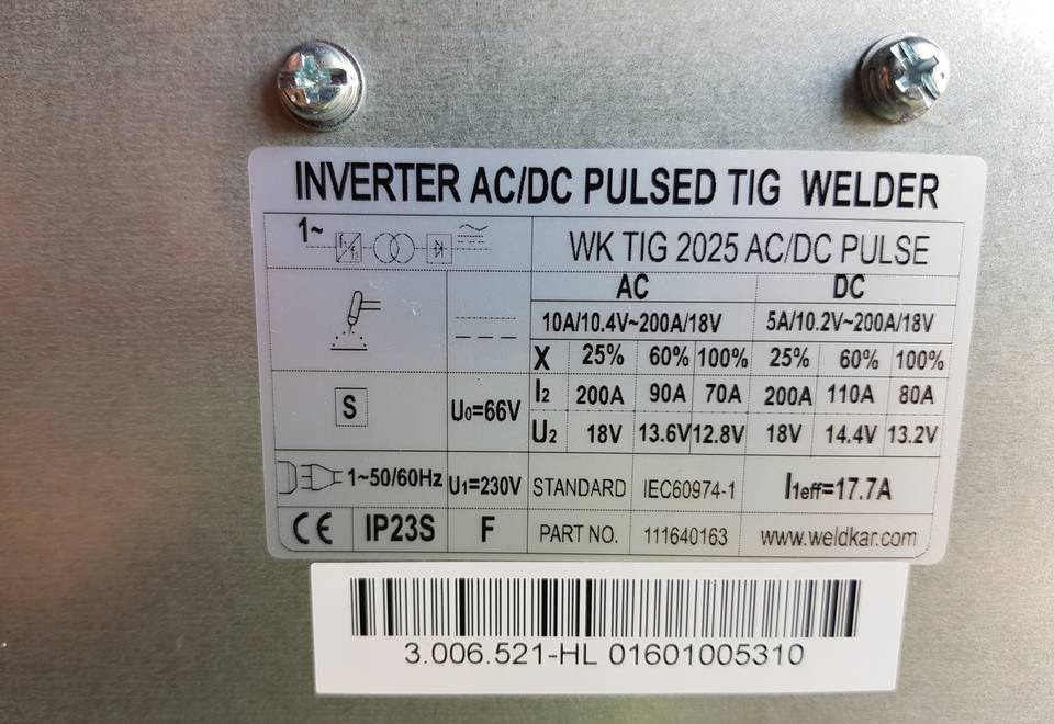 Spawarka Tig CEBORA WK 2025 AC/DC Puls, 200 A - Equipo de soldadura: foto 2 Spawarka Tig CEBORA WK 2025 AC/DC Puls, 200 A - Equipo de soldadura: foto 2