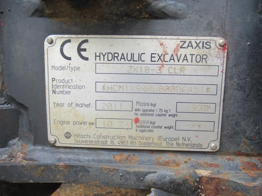 Hitachi ZX 18-3 CLR - Miniexcavadora: foto 5 Hitachi ZX 18-3 CLR - Miniexcavadora: foto 5