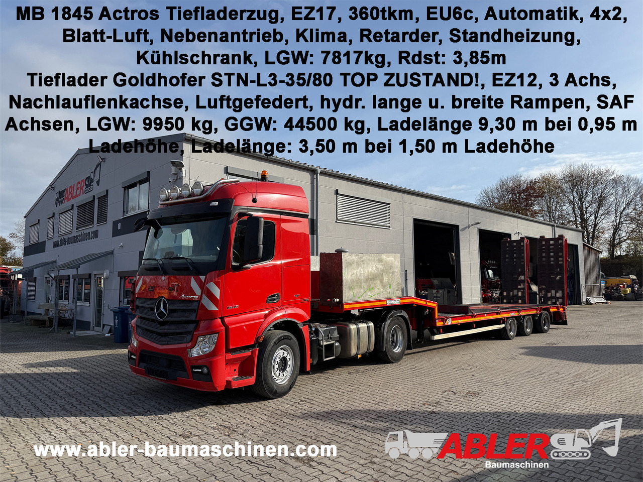 Mercedes-Benz 1845 Actros mit Goldhofer Tieflader - Cabeza tractora, Semirremolque góndola rebajadas: foto 1 Mercedes-Benz 1845 Actros mit Goldhofer Tieflader - Cabeza tractora, Semirremolque góndola rebajadas: foto 1