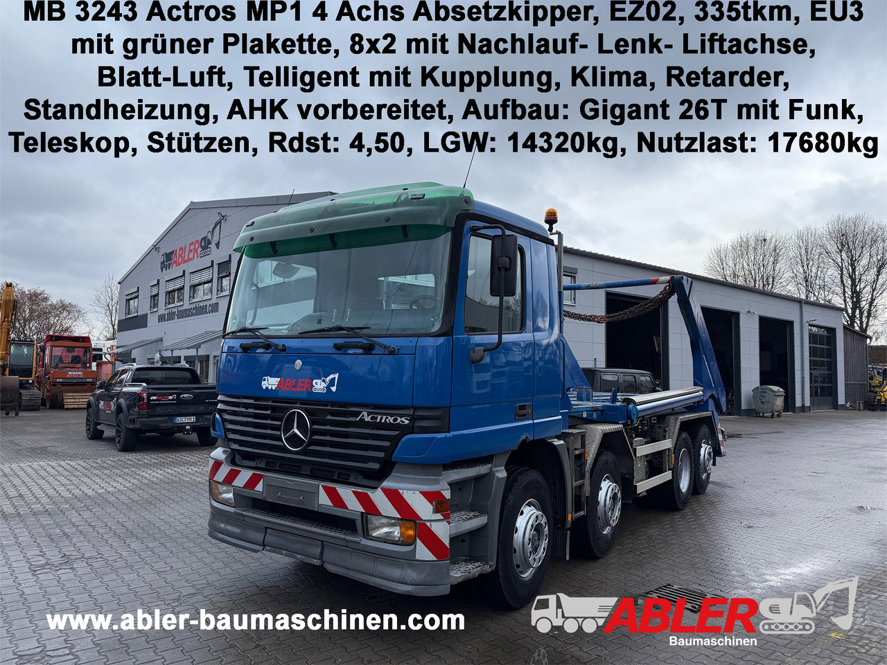 Mercedes-Benz 3243 Actros MP1 4-Achs Absetzkipper - Camión portacontenedor de cadenas: foto 1 Mercedes-Benz 3243 Actros MP1 4-Achs Absetzkipper - Camión portacontenedor de cadenas: foto 1