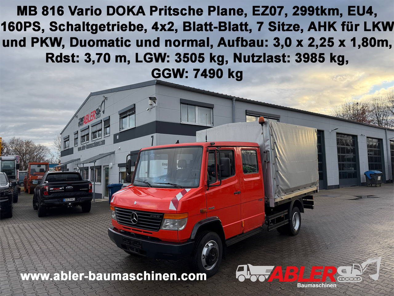 Mercedes-Benz 816 Vario Doka Pritsche Plane 2x AHK - Camión lona: foto 1 Mercedes-Benz 816 Vario Doka Pritsche Plane 2x AHK - Camión lona: foto 1