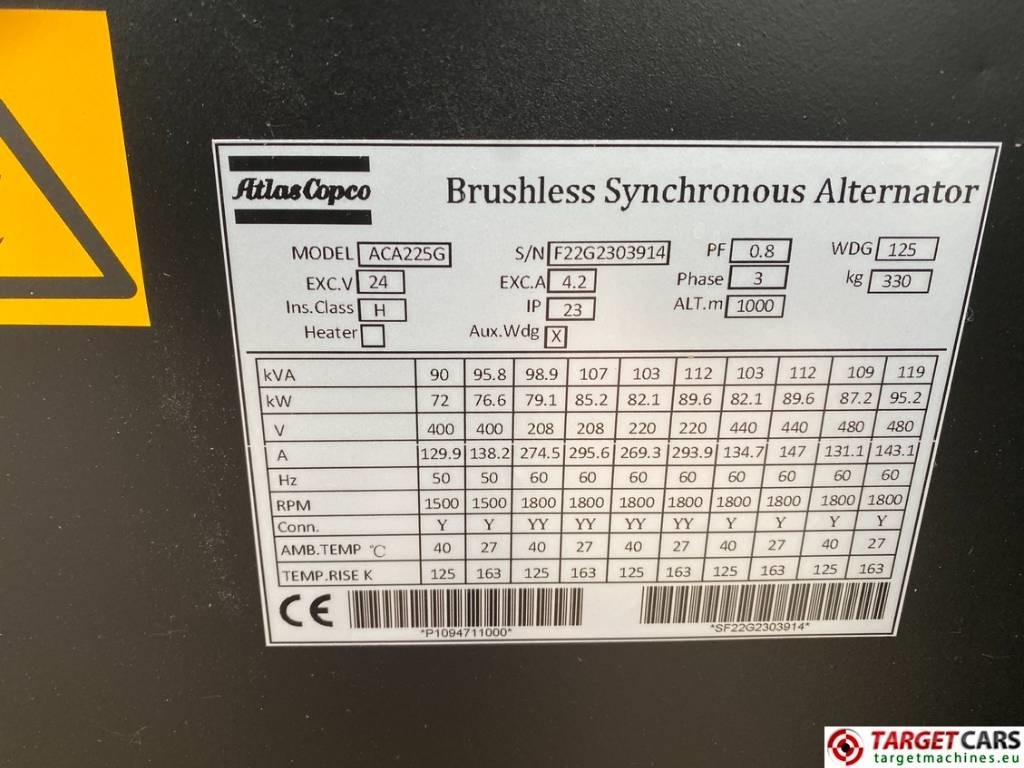 Arrendamiento de Atlas Copco QES80 Diesel 90KVA Generator 400/230V Unusde  Atlas Copco QES80 Diesel 90KVA Generator 400/230V Unusde: foto 12