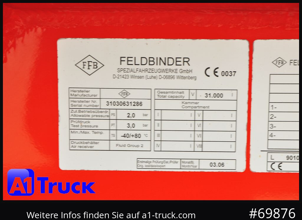 FELDBINDER HEUT 31.2 Silo, Futtermittel, 31m³, 3 Kammern, - Remolque cisterna: foto 2 FELDBINDER HEUT 31.2 Silo, Futtermittel, 31m³, 3 Kammern, - Remolque cisterna: foto 2