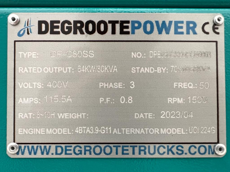 DEGROOTE POWER* DP-C80SS 80KVA - Generador industriale: foto 4 DEGROOTE POWER* DP-C80SS 80KVA - Generador industriale: foto 4