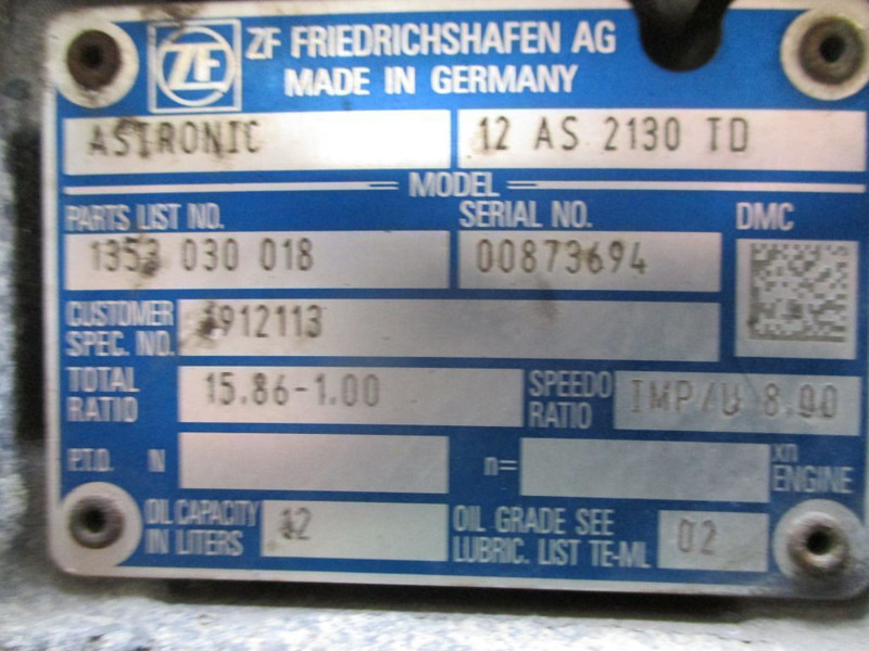 DAF 1912113 TRANSMISSIE 12 AS 2130 TD EURO 6 XF CF - Caja de cambios para Camión: foto 5 DAF 1912113 TRANSMISSIE 12 AS 2130 TD EURO 6 XF CF - Caja de cambios para Camión: foto 5