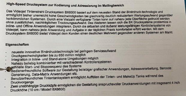 Máquina de impresión Solvent-based inkjet addressing Videojet BX 6500: foto 6 Máquina de impresión Solvent-based inkjet addressing Videojet BX 6500: foto 6