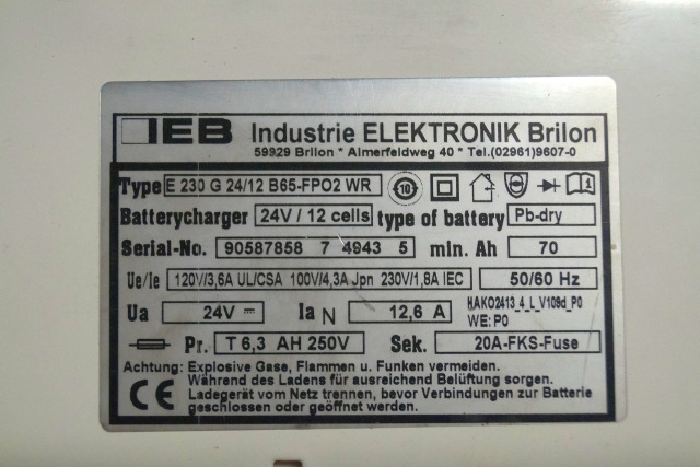 IEB 90587858 | IEB charger EFG 230 G 24/12 B65-FP02 WR 24V12,6A 220V 50/60Hz fro - Acumulador para Equipo de manutención: foto 2 IEB 90587858 | IEB charger EFG 230 G 24/12 B65-FP02 WR 24V12,6A 220V 50/60Hz fro - Acumulador para Equipo de manutención: foto 2