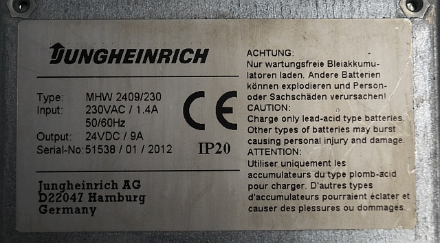 Jungheinrich 50461442 | Charger build-in 230Vac/1.4A 50/60Hz 24 VDC/9A sn. SIS3 Charger build-in 230Vac/1.4A 50/60Hz 24 VDC/9A sn. SIS38/01/2012 IP20 for EMC110 - Acumulador para Equipo de manutención: foto 2 Jungheinrich 50461442 | Charger build-in 230Vac/1.4A 50/60Hz 24 VDC/9A sn. SIS3 Charger build-in 230Vac/1.4A 50/60Hz 24 VDC/9A sn. SIS38/01/2012 IP20 for EMC110 - Acumulador para Equipo de manutención: foto 2