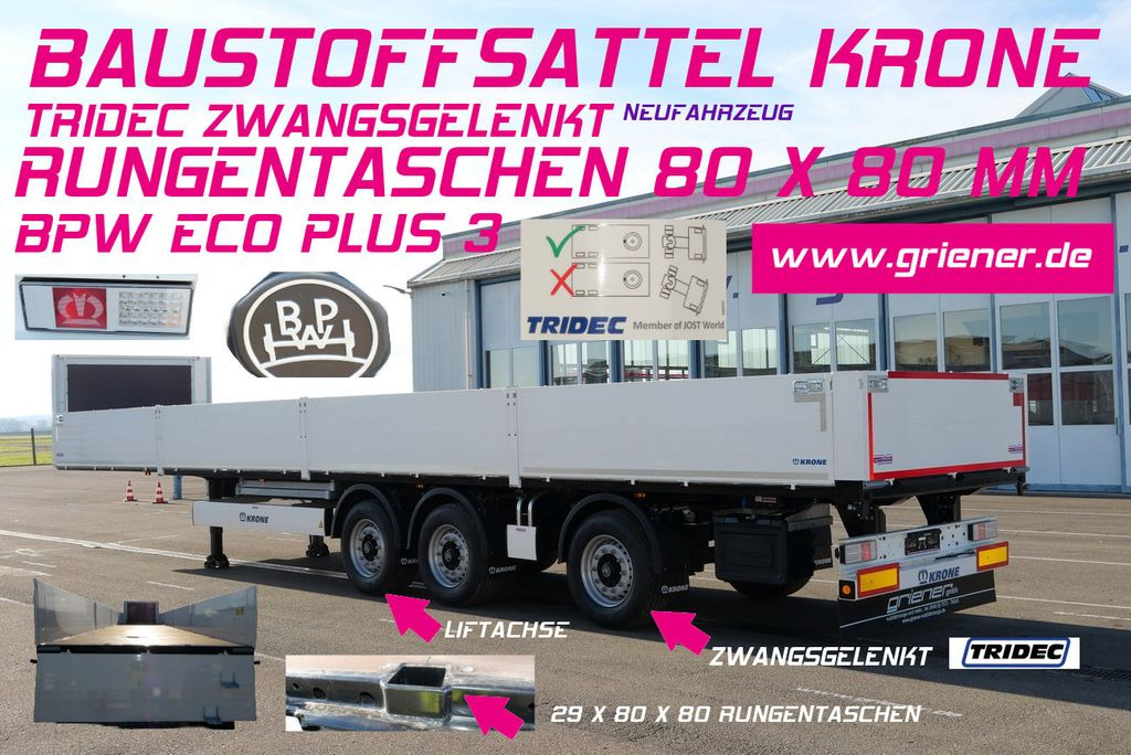 Krone SDP 27/BAUSTOFF/TRIDEC/BPW/RUNGENTASCHEN LIFT - Semirremolque plataforma/ Caja abierta: foto 1 Krone SDP 27/BAUSTOFF/TRIDEC/BPW/RUNGENTASCHEN LIFT - Semirremolque plataforma/ Caja abierta: foto 1