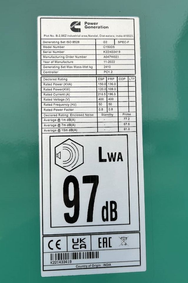 Cummins C150D5 - 150 kVA Generator - DPX-18510 - Generador industriale: foto 4 Cummins C150D5 - 150 kVA Generator - DPX-18510 - Generador industriale: foto 4