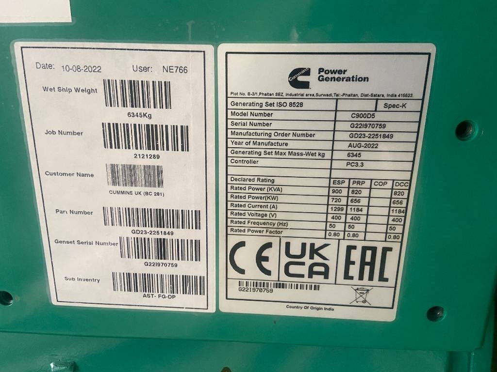 Cummins C900D5 - 900 kVA Open Genset - DPX-18527-O - Generador industriale: foto 4 Cummins C900D5 - 900 kVA Open Genset - DPX-18527-O - Generador industriale: foto 4