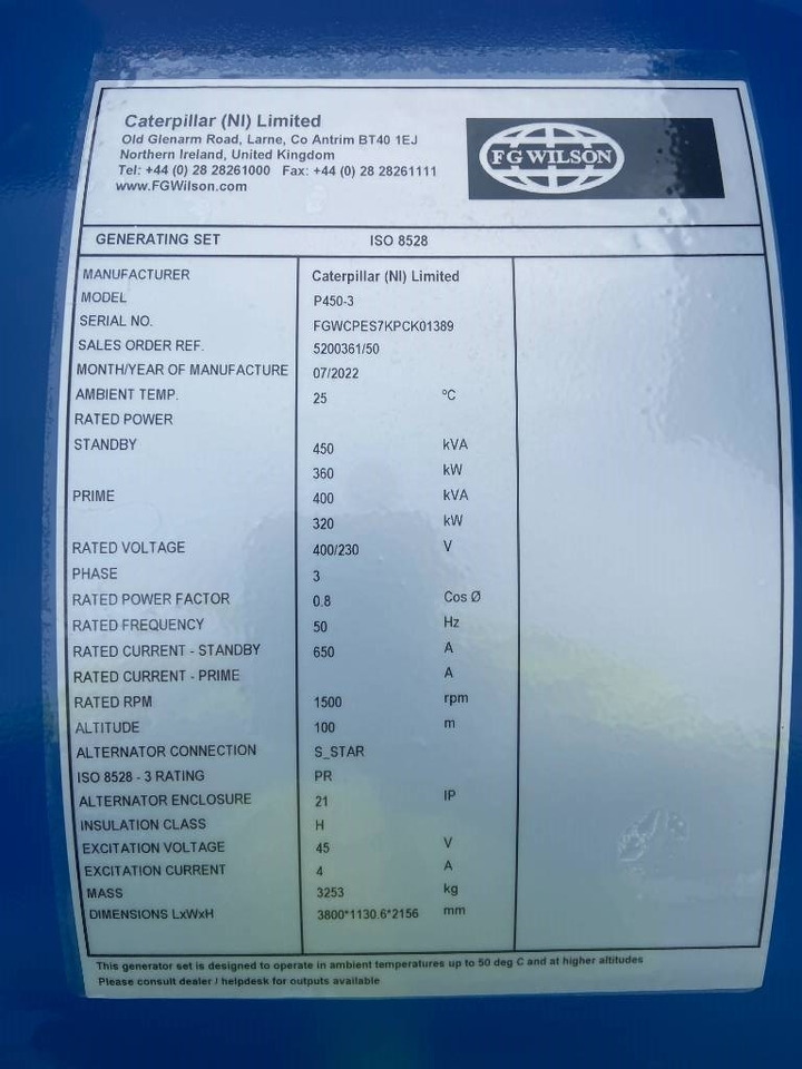 FG Wilson P450-3 - 450 kVA Open Genset - DPX-16018-O - Generador industriale: foto 4 FG Wilson P450-3 - 450 kVA Open Genset - DPX-16018-O - Generador industriale: foto 4
