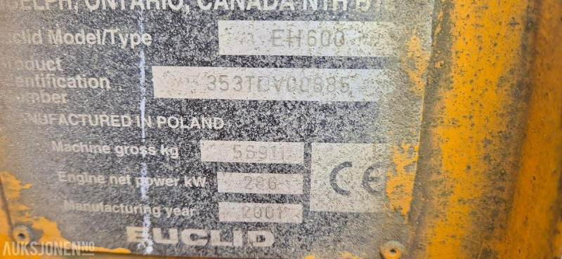 2001 EUCLID EH 600 - DUMPER - 20115 TIMER. - Dúmper: foto 5 2001 EUCLID EH 600 - DUMPER - 20115 TIMER. - Dúmper: foto 5