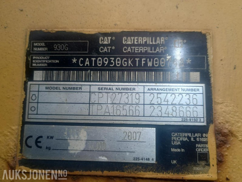 2007 Cat 950 G HJULLASTER - 6237 Timer - Cargadora de ruedas: foto 2 2007 Cat 950 G HJULLASTER - 6237 Timer - Cargadora de ruedas: foto 2