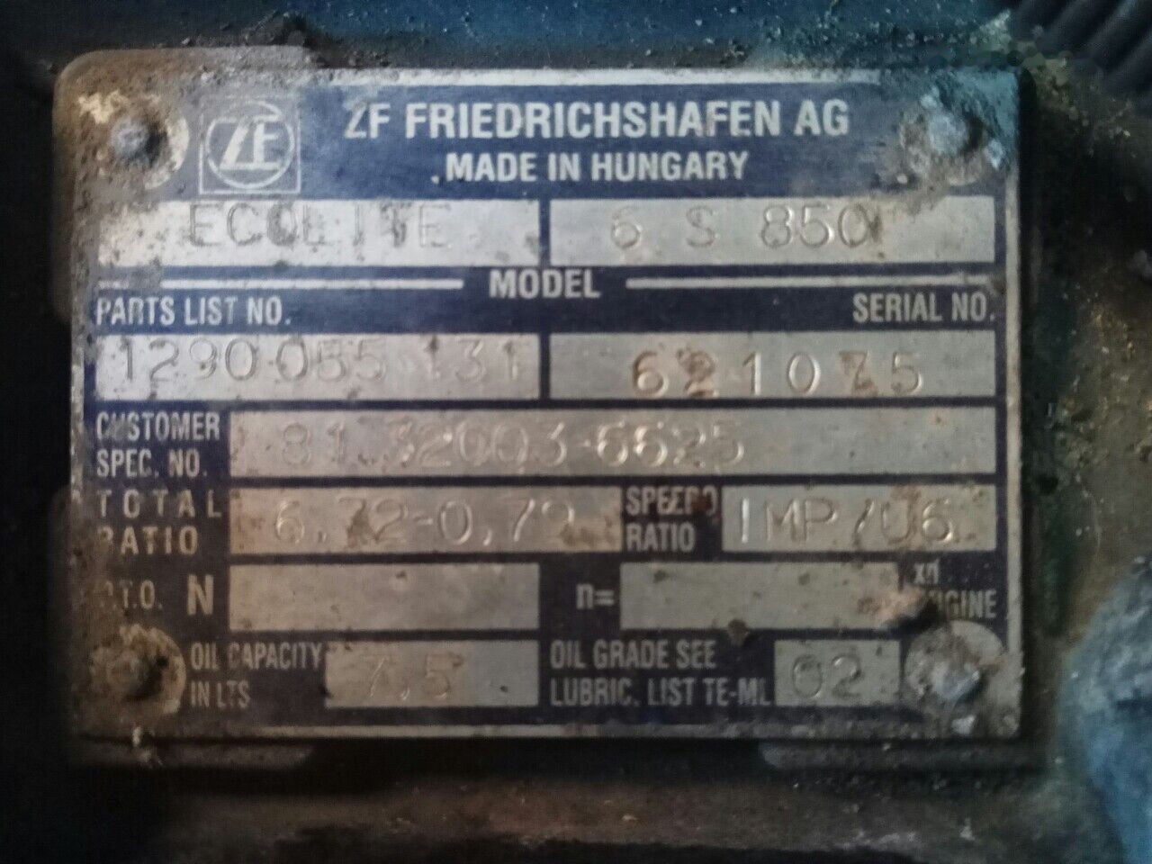 ZF 6s850 81.32003-6625 MAN L2000 TGL - Caja de cambios para Camión: foto 1 ZF 6s850 81.32003-6625 MAN L2000 TGL - Caja de cambios para Camión: foto 1