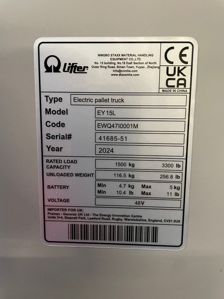 Transpaleta Pramac EY15L *NEU*: foto 6