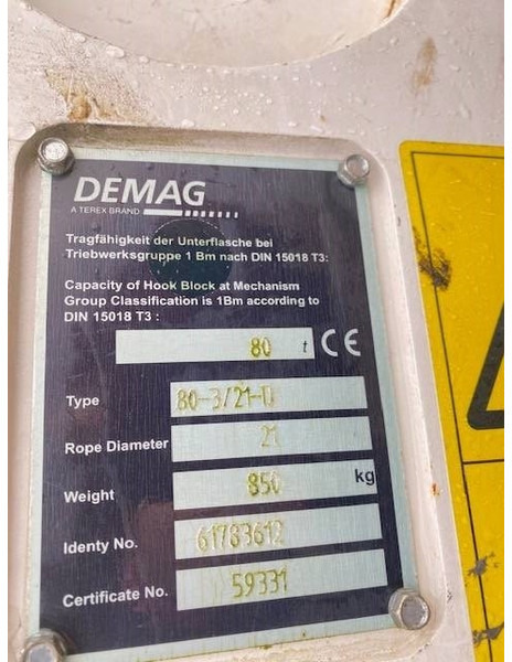 Terex Demag 80t hook block 3-sheaves, 21mm - Grúa para camión para Maquinaria de construcción: foto 5 Terex Demag 80t hook block 3-sheaves, 21mm - Grúa para camión para Maquinaria de construcción: foto 5