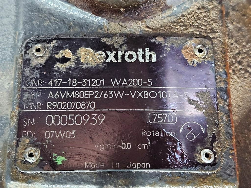 Komatsu WA200-5-Rexroth A6VM80EP2/63W-Drive motor/Rijmotor - Hidráulica para Maquinaria de construcción: foto 5 Komatsu WA200-5-Rexroth A6VM80EP2/63W-Drive motor/Rijmotor - Hidráulica para Maquinaria de construcción: foto 5