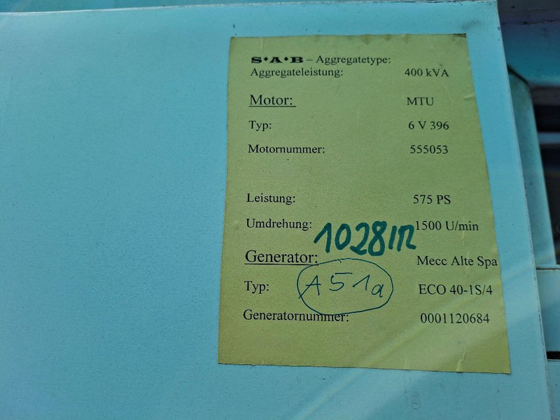 MTU (MERCEDES-BENZ) 6V396 - Generador industriale: foto 2 MTU (MERCEDES-BENZ) 6V396 - Generador industriale: foto 2