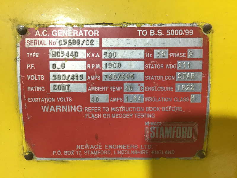 Generador industriale Detroit Diesel AMFORD HC544D GENERATOR 500KVA USED: foto 8