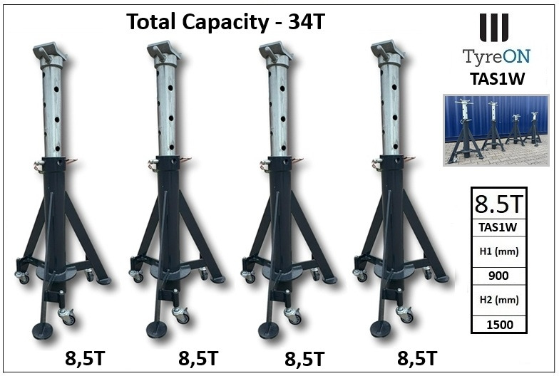 4 pieces TAS1W 8.5T mobile axle supports 900-1500 mm - Equipo de taller: foto 1 4 pieces TAS1W 8.5T mobile axle supports 900-1500 mm - Equipo de taller: foto 1