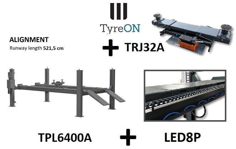 4 post alignment lift 6.4T runways 5.2m + axle jack + led runway lights - Equipo de taller: foto 1 4 post alignment lift 6.4T runways 5.2m + axle jack + led runway lights - Equipo de taller: foto 1