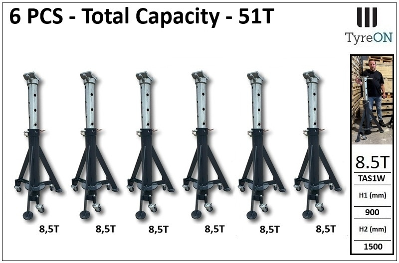 6 pcs TAS1W 8.5T tall axle stands / heavy duty axle stands 900-1500 mm - Total capacity 51 tons - Equipo de taller: foto 1 6 pcs TAS1W 8.5T tall axle stands / heavy duty axle stands 900-1500 mm - Total capacity 51 tons - Equipo de taller: foto 1