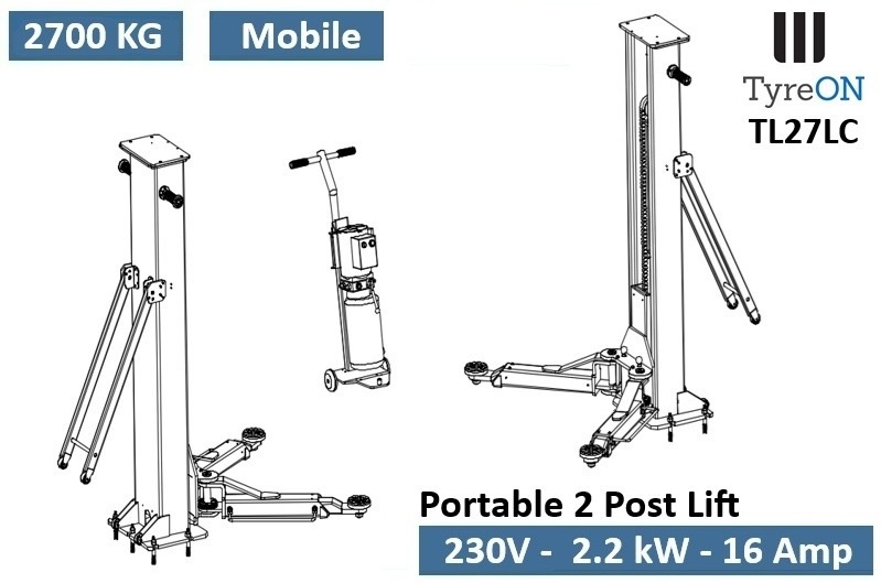 Equipo de almacén TL27LC portable 2 post lift 2.7T - 230 V - Column height 183 cm - Lifting height 140 cm -  Portable two post lift, easy to install and store: foto 9