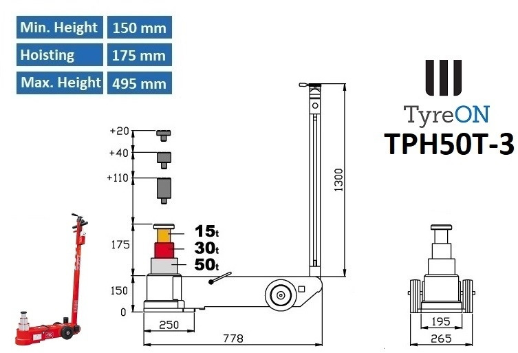 TPH50T-3 Air hydraulic jack 50 Tons - Minimum height 15 cm - Equipo de taller: foto 3 TPH50T-3 Air hydraulic jack 50 Tons - Minimum height 15 cm - Equipo de taller: foto 3